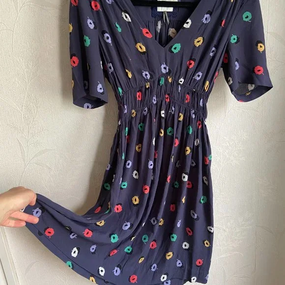 hd in paris blue dress HD In Paris Anthropologie XS Blue Overature Shift Dress Lace Lined Floral